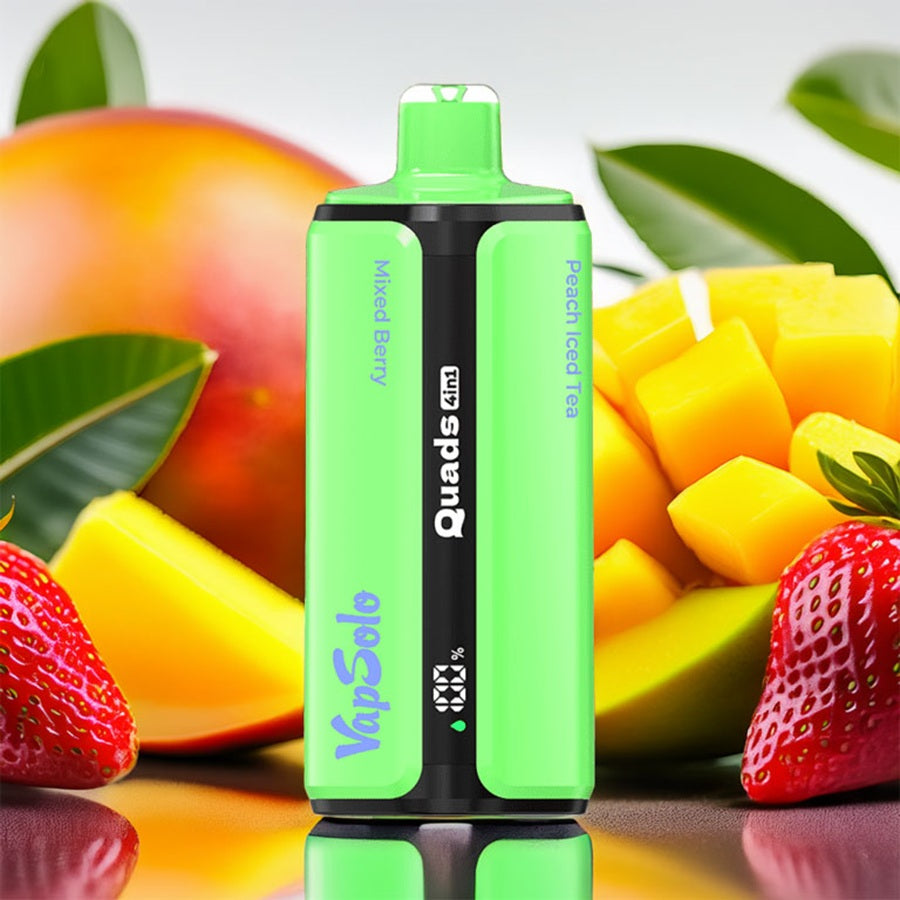 VapSolo Quads 80000 – Mixed Berry & Strawberry Mango & Green Grape Grapefruit Green Tea & Peach Iced Tea 5%
